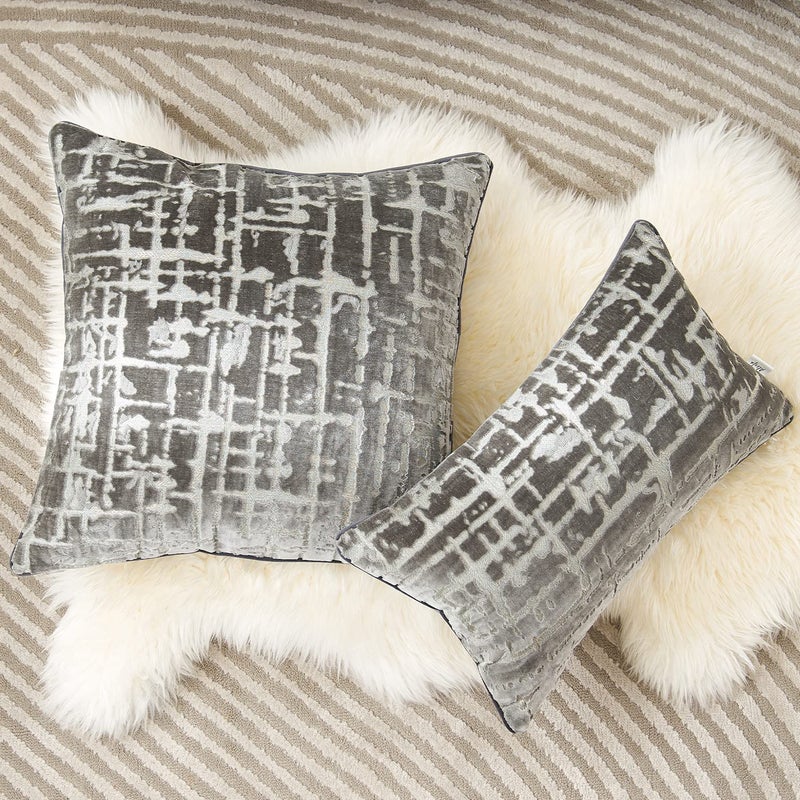 Alerfa Square Geometrical Plaid Striped Cut Velvet Throw Pillow Cover 20x20 Inch Luxury Modern Decorative Accent Pillow Cover for Couch Living Room Bedroom, Gray - Image 5